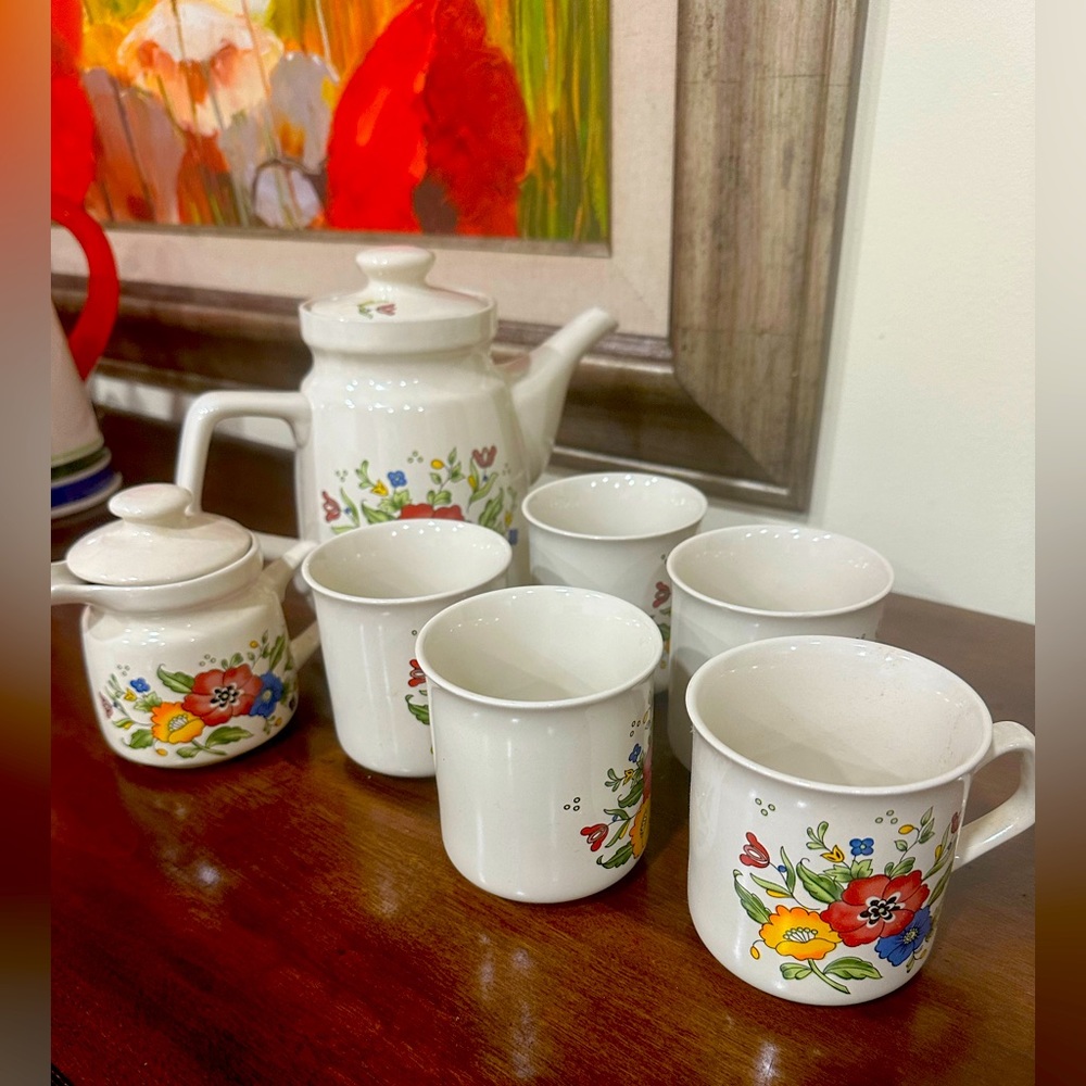 Provincial  Stoneware Floral 7 Piece Coffee Set